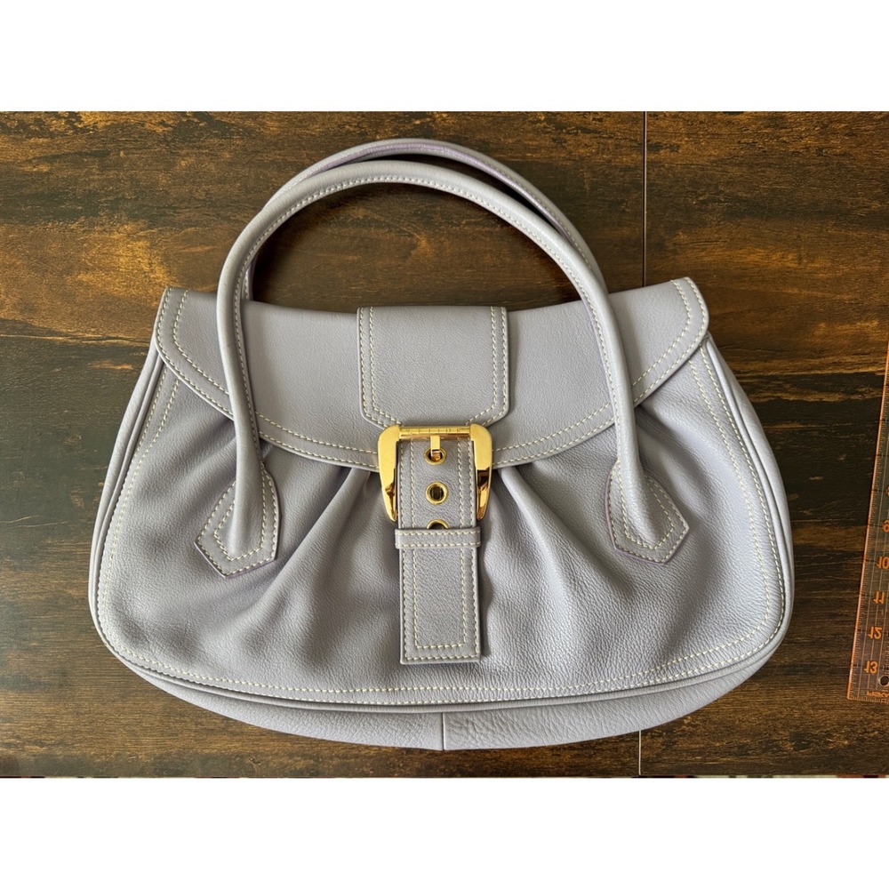 Celine Purple Pebbled Leather Buckle Handbag Gold Hardware Authentic